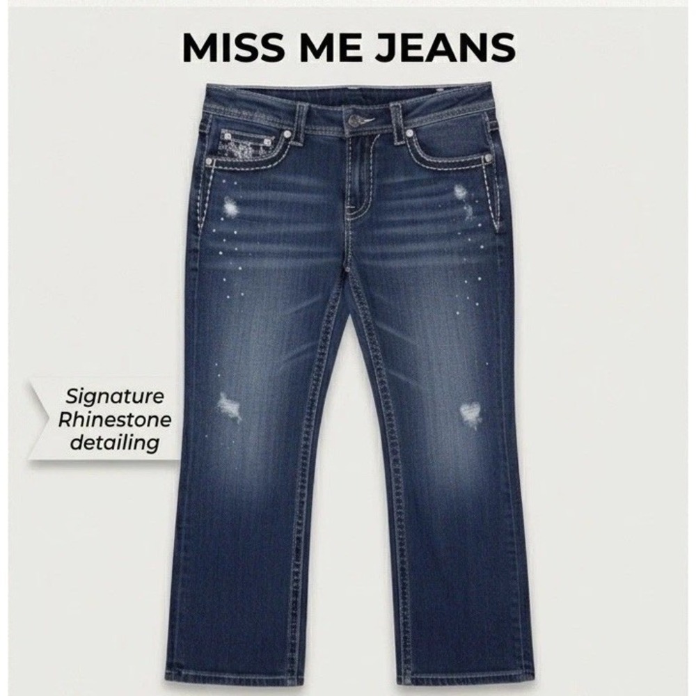 Miss Me Modelo Boyfriend Distress Mid Rise Dark Wash 6 Cropped Denim Jean Capri